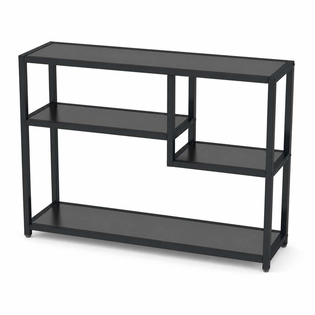DMG Supply Consoletafel - Sidetable met 4 Open Opbergplanken - 108 x 30 x 85 cm - Zwart - Spaanplaat en Metaal
