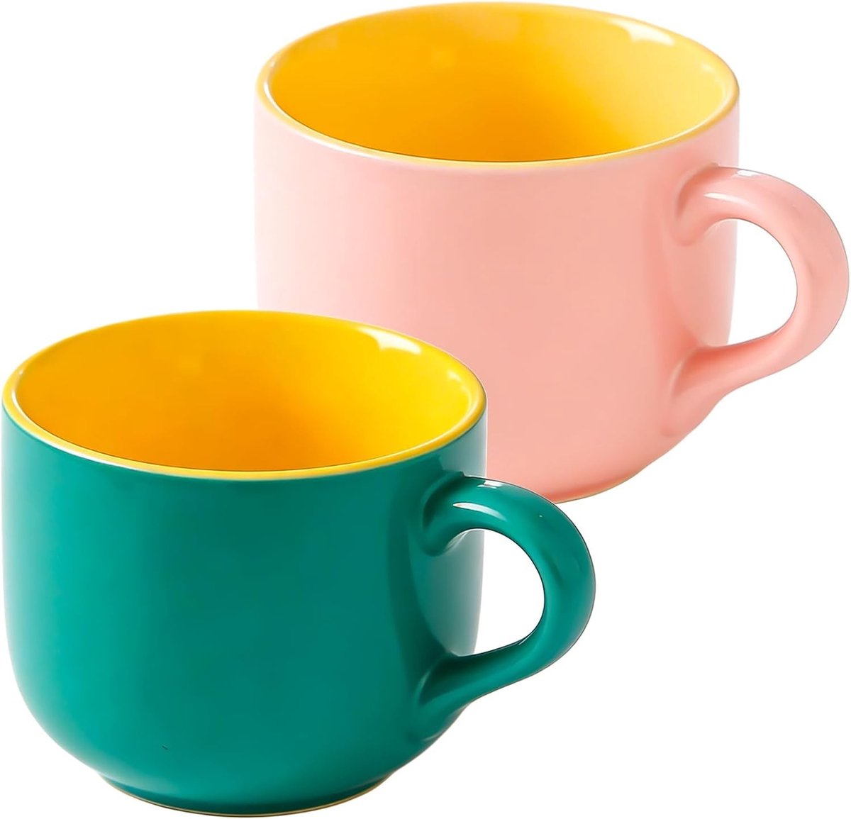 Grote keramische soepkommen van 600 ml - multifunctionele mokken voor soep, salade en cappuccino, vaatwasser- en magnetronbestendig, set van 2 stuks
