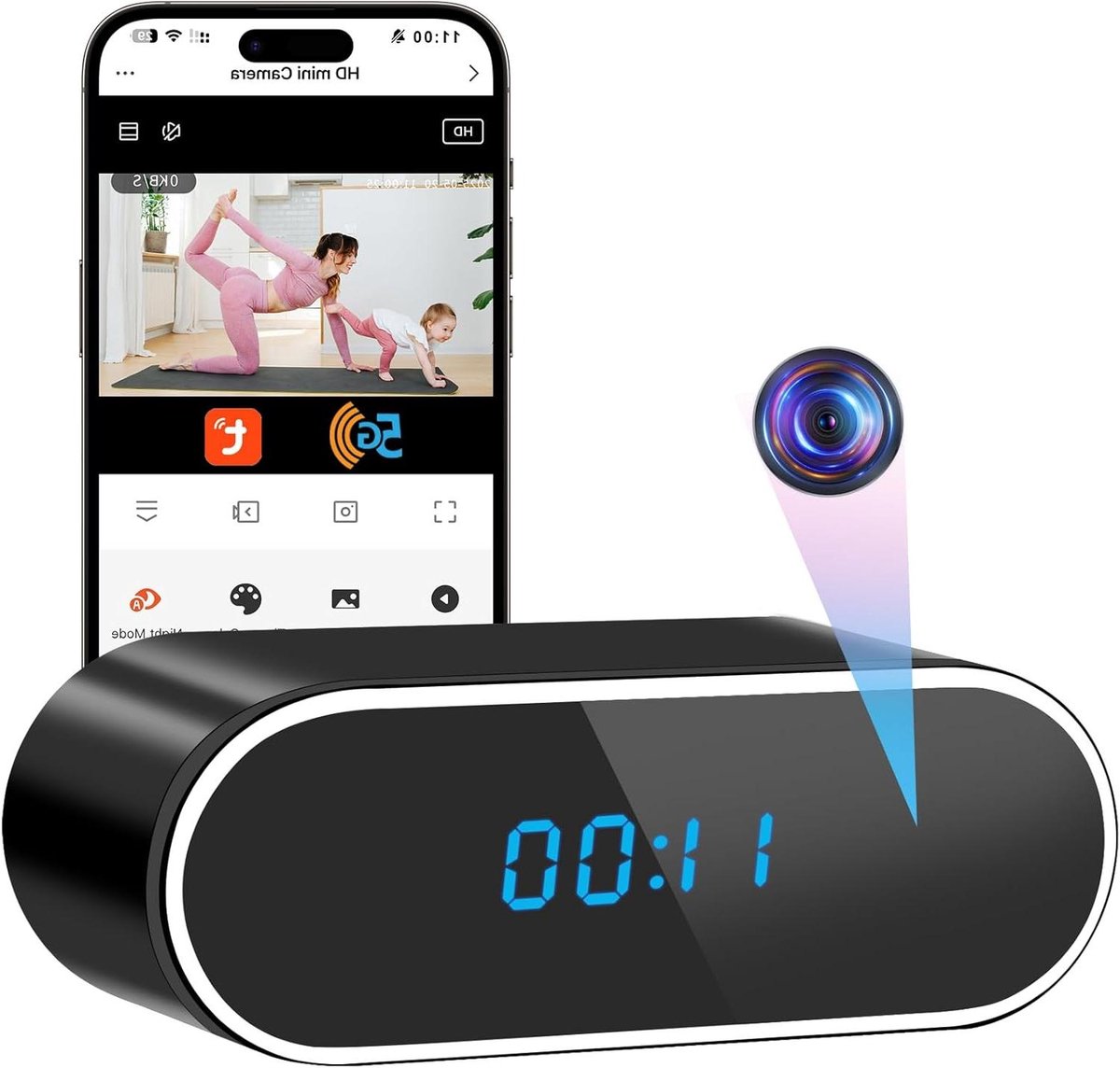 Verborgen camera - Klok camera - Woning beveiliging - 1080p HD nachtzicht - 10x4x5 cm - Zwart