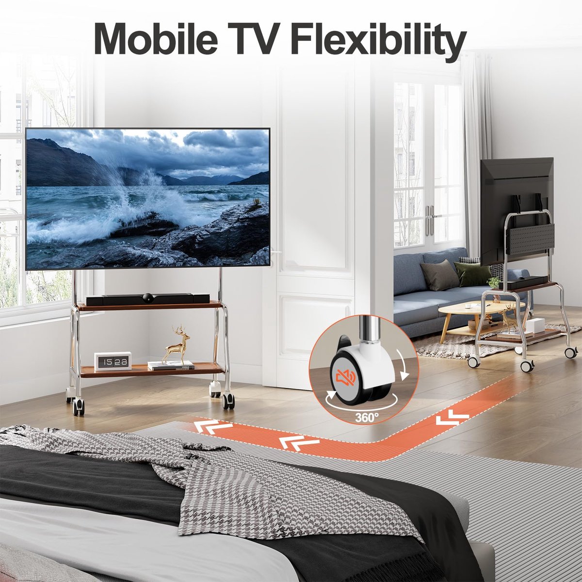 SnelShoppen - TV-rek met 2 houten planken en geperforeerde plaat, geschikt voor 32-75 inch TV, modern design, stevig en stijlvol, perfect voor woonkam