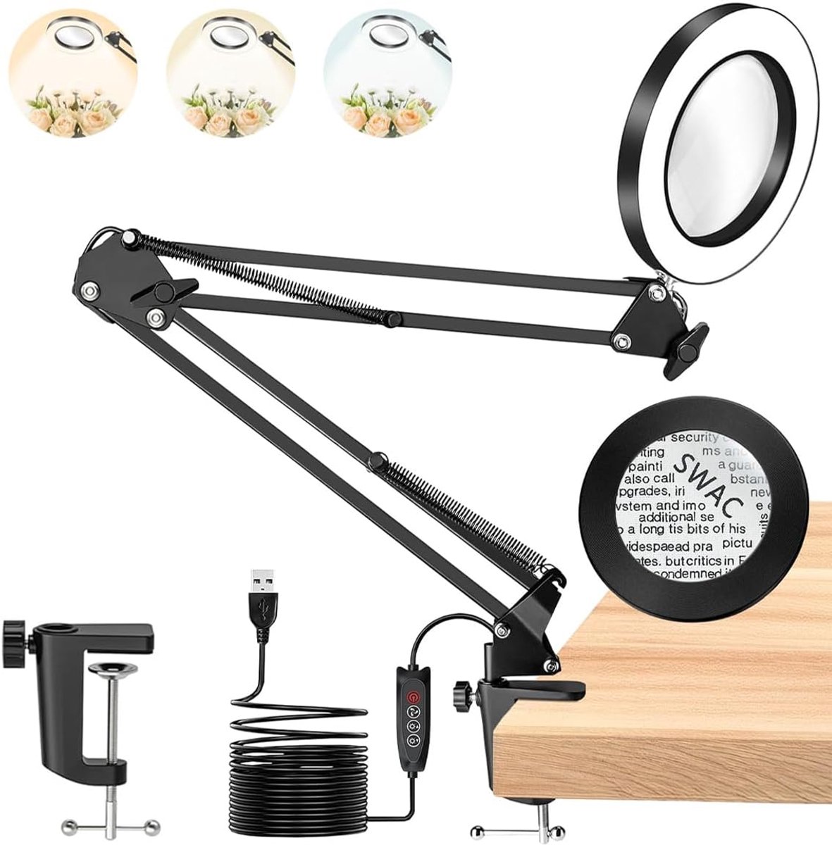 SnelShoppen - 10x Vergrootglas met Licht, 72 LED Vergrootlamp, Bureaulamp voor Hobby, Leeslamp, Handig voor Knutselen en Detailwerk, Perfect voor Oude