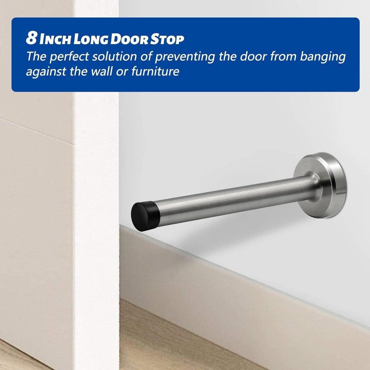 Deurstopper van 20 cm met rubberen bumper, wandmontage, roestvrij staal, zwaar belastbaar en geschikt voor commerciële toepassingen.