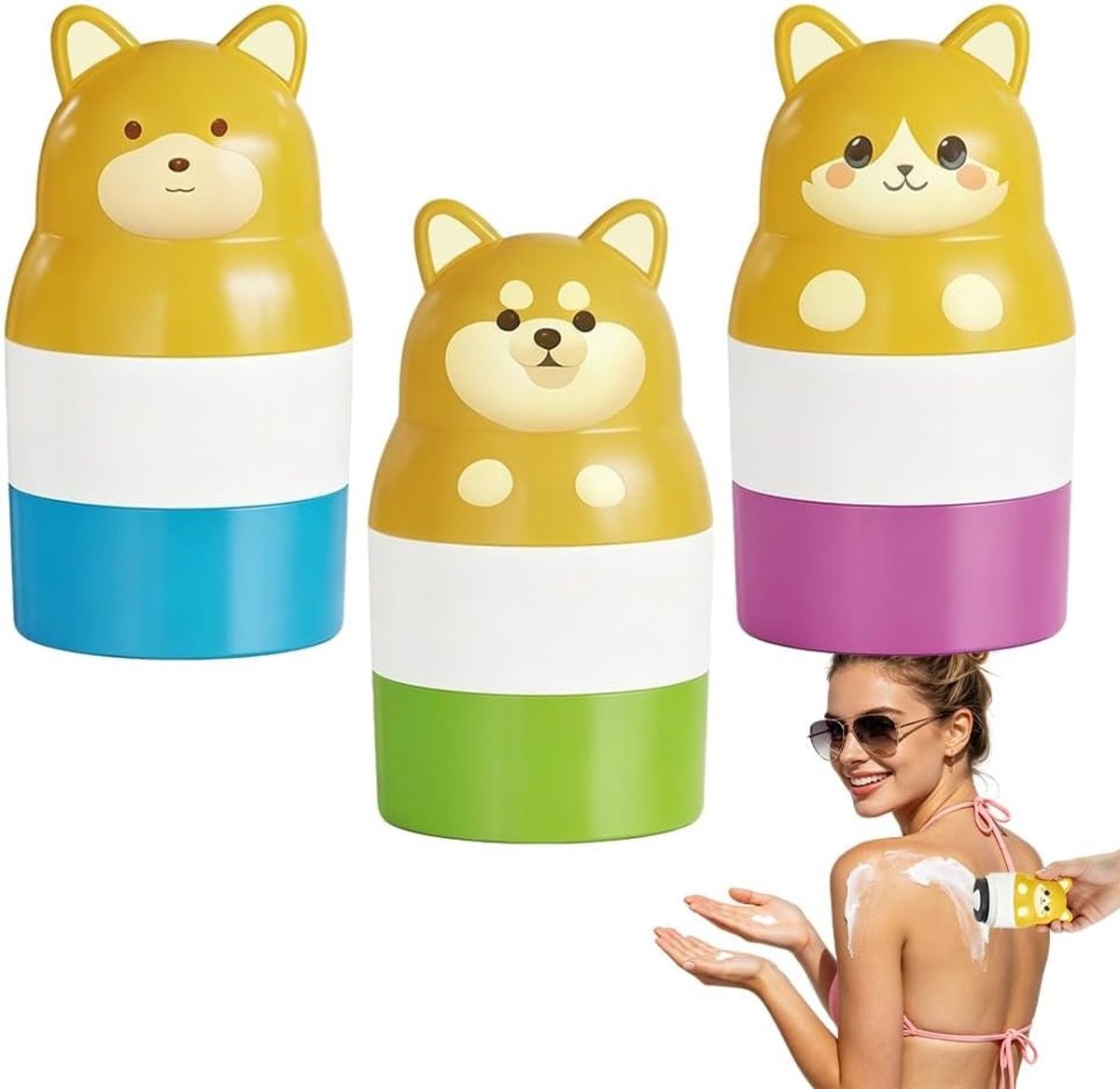 Zonnecrème-applicator voor kinderen en volwassenen, navulbaar en draagbaar, ideaal voor reizen en bescherming tegen de zon, 3 stuks, 100 ml