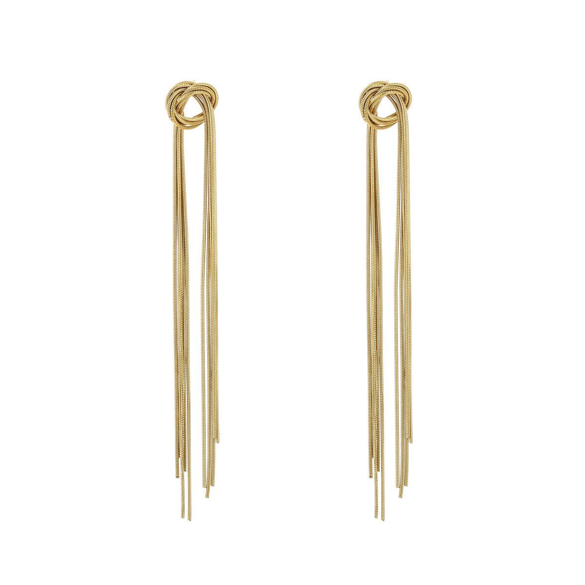 Stainless Steel Multi-Snake Chain Tassel Earrings – Luxe Chique Oorbellen – RVS - Goud