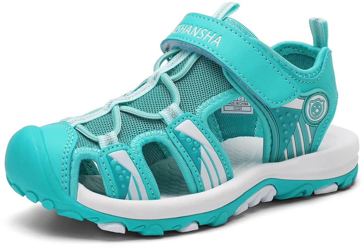 SnelShoppen - Zomersandalen voor Kinderen met Gesloten Teen, Robuuste en Comfortabele Tuintjes voor Buitenactiviteiten, Maat 25-38, Turkoois, Ideaal v