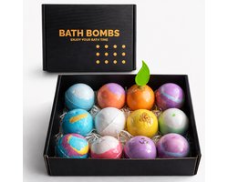12x Bruisballen Bad + 1x Badbom Opener Cadeauset (Badbommen/Bath Bombs) – Badballen Handgemaakt, Hydraterend & Huidverzorgend – Spa & Wellness Cadeau voor Hem / Haar - Man / Vrouw
