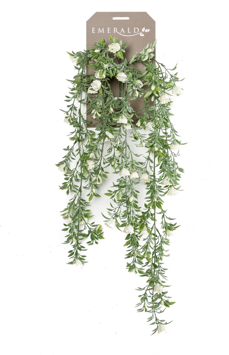 Emerald Kunst Hangplant Roos Mini wit 75cm - Kunstplant voor binnen