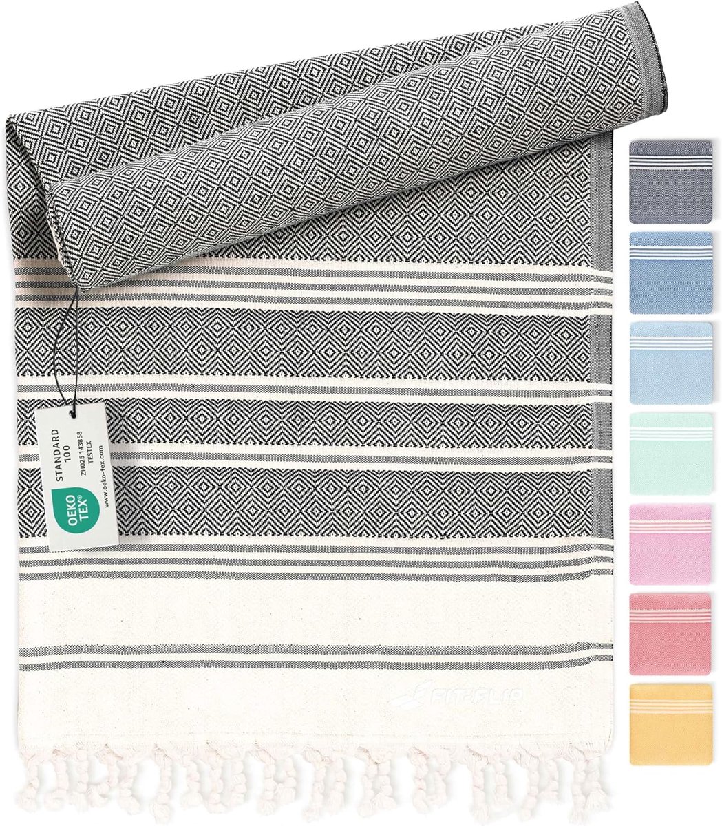SnelShoppen - Fit-Flip Hamamdoek XXL 100x200cm - Sneldrogend Strandlaken van 100% Katoen - Fouta, Pestemal Turkse Handdoek - Antraciet - Perfect voor