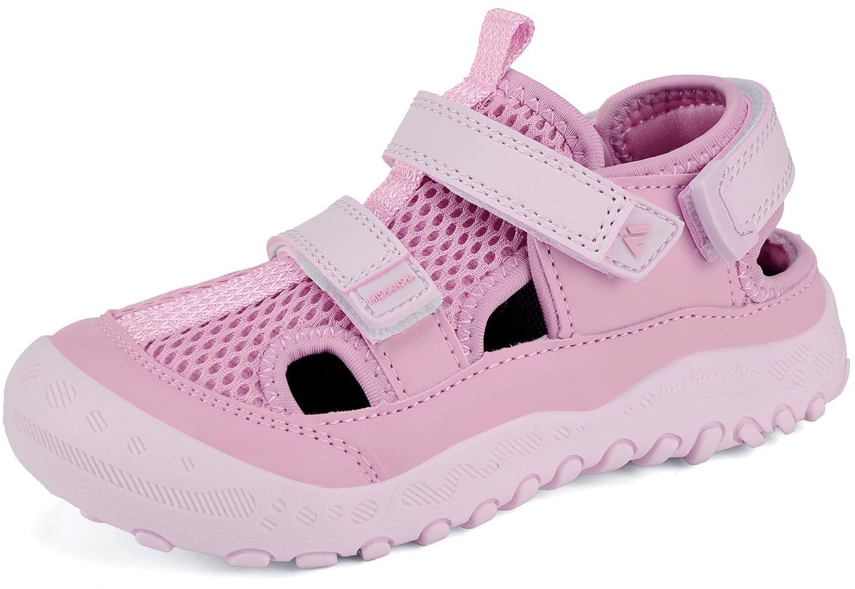SnelShoppen - Trekkingsandalen voor jongens en meisjes, gesloten teen, ademend, antislip, maat 24-38, Roze, ideaal voor camping, outdoor, tuin, en vak
