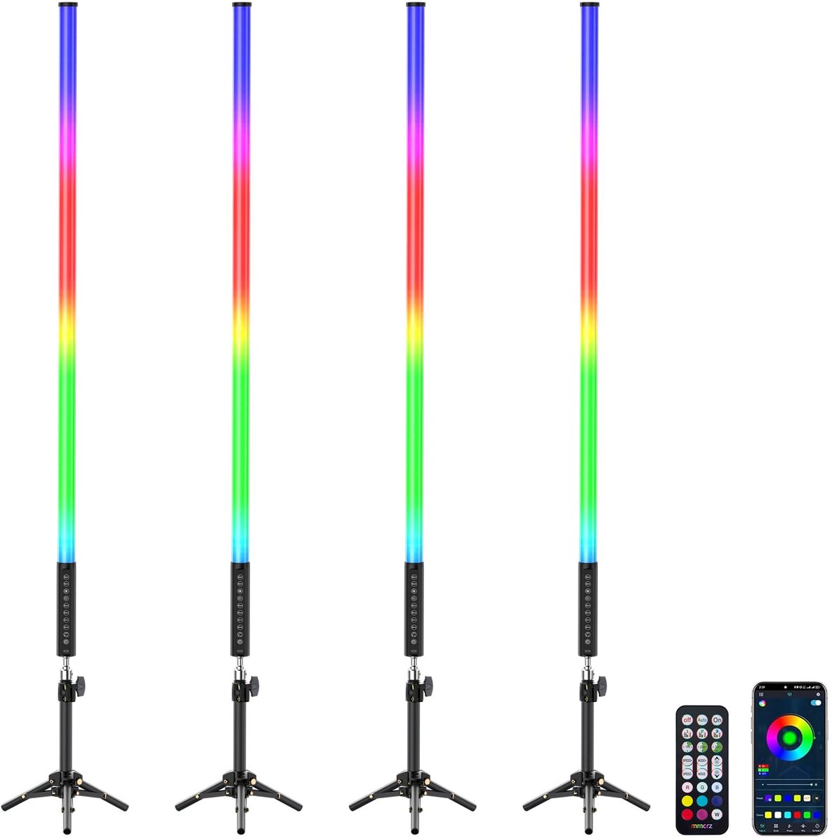 SnelShoppen - Led-videolichtstaaf 120 cm - 4 stuks RGB Fotolamp met Uittrekbaar Statief - Dimbaar Licht voor YouTube, Gaming, Streaming, Feesten en Ba
