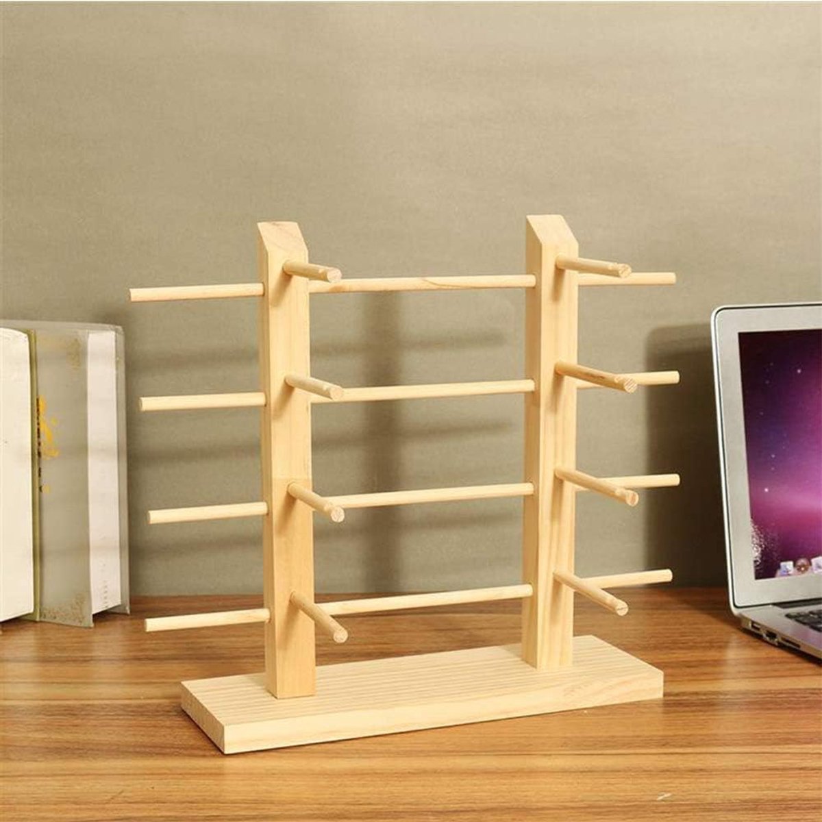 SnelShoppen - Creatieve Houten Brilstandaard voor 8 Brillen - Zonnebrillen, Myopie- en Leesbrillen - Kiefernhout, Natuurlijke Stijl, Tidy Storage