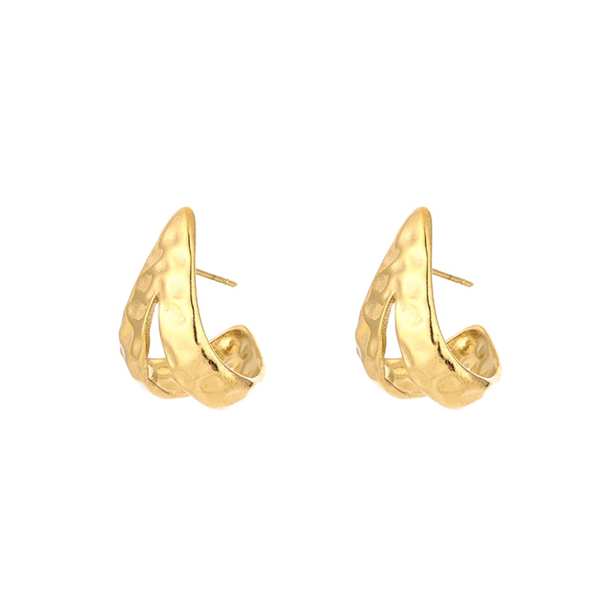 Stainless Steel Textured Teardrop Hoop Earrings – Luxe Gehamerde Druppel Oorringen 2,5 cm – RVS - Goud