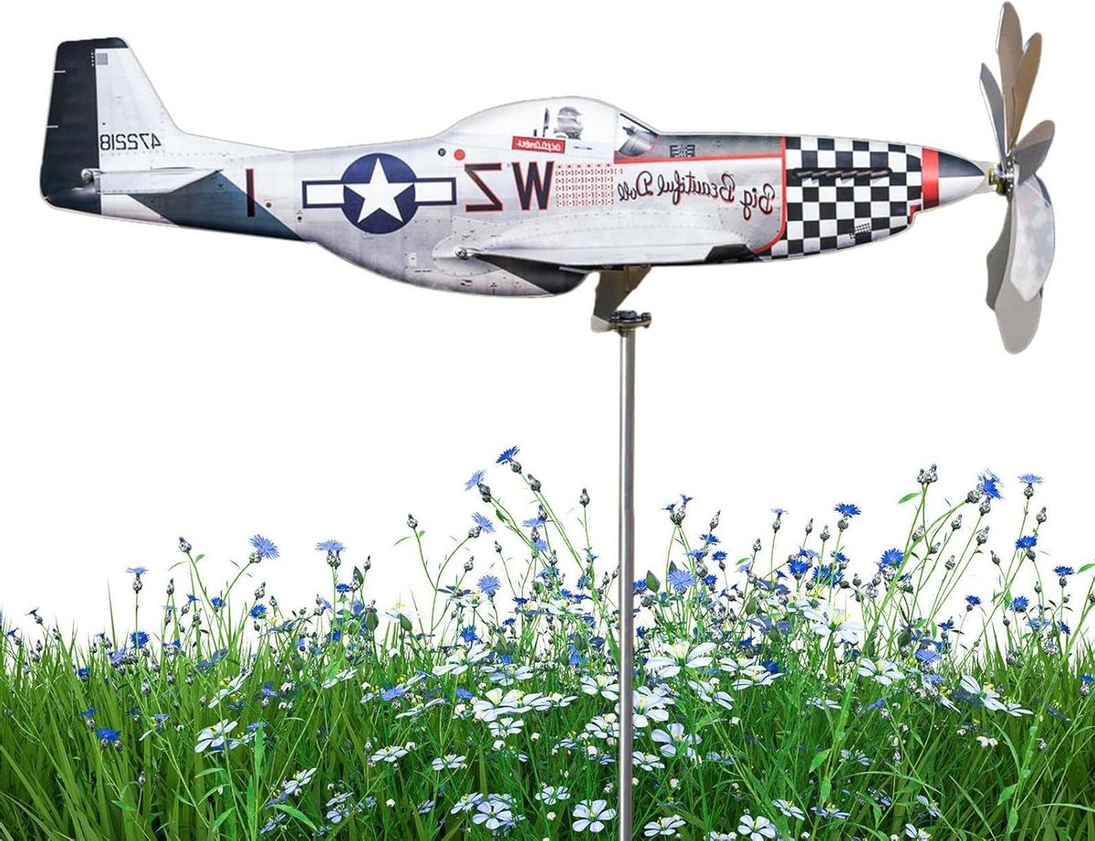 Windspinner Vliegtuig - Tuindecoratie Metaal - Tuin Verfraaien - Windaangedreven Beweging - Niet Gespecificeerd - Wit