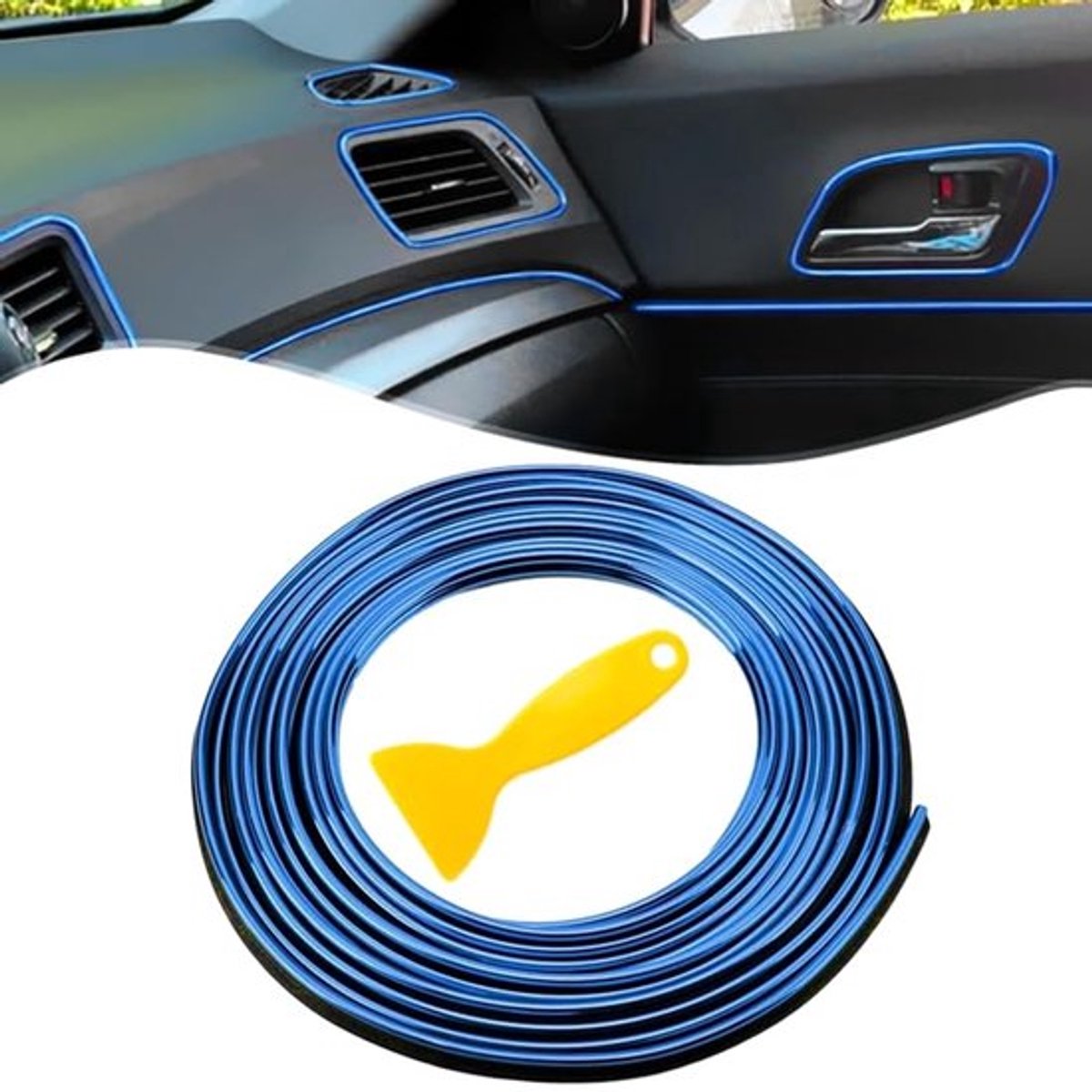 Car Trim Interior Strips 10 m auto interieur vormen sierlijst, 3D DIY lijn sticker film auto buiten decoratie vormen sierlijst strepen lijn voor auto U-vormige autoklep-deurrandbescherming blauw