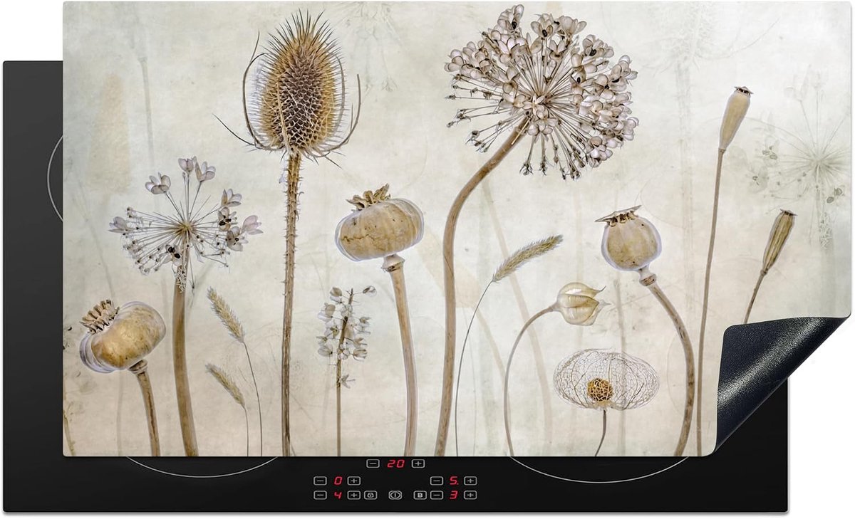 SnelShoppen - Inductiekookplaat Beschermer 90x52cm - Vintage Watercolor Bloemen - Antislip Mat - Keuken Decoratie - Stofbescherming tegen Vlekken en K
