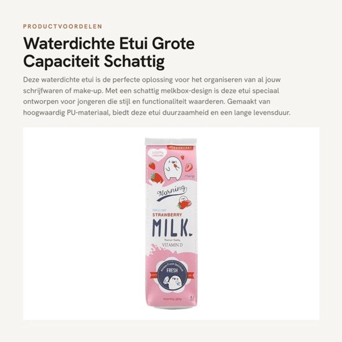 Etui Waterdicht - Grote Capaciteit - Compact Formaat - Schattig Melkbox-Design - Duurzaam PU-Materiaal - Soepele Ritssluiting - Pennentas