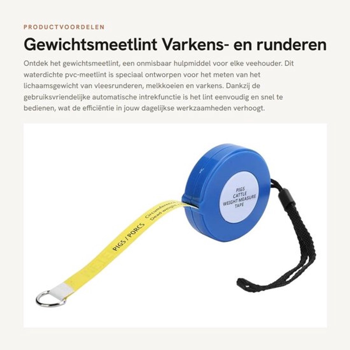 Gewichtsmeetlint waterdicht - PVC-meetlint - Varkens/runderen - Automatisch intrekbaar - Scheurvast - Compact en eenvoudig op te bergen - Gewichtsmeter