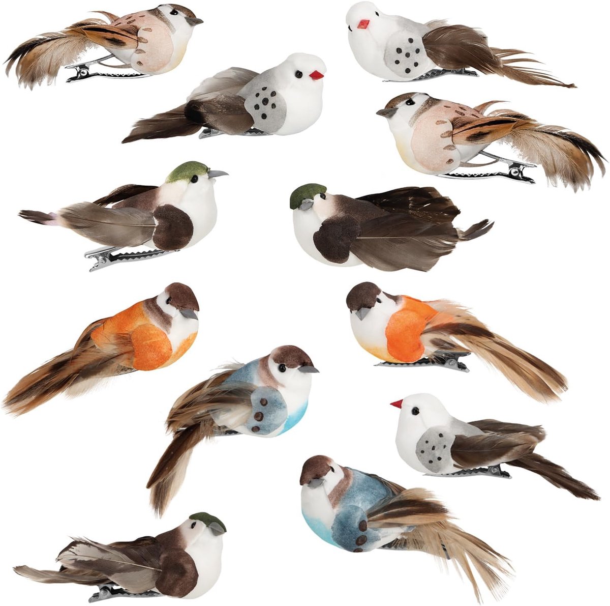 com-four® 12x Decoratieve vogels, kunstmodellen in 4 kleurrijke varianten - ShopVlot
