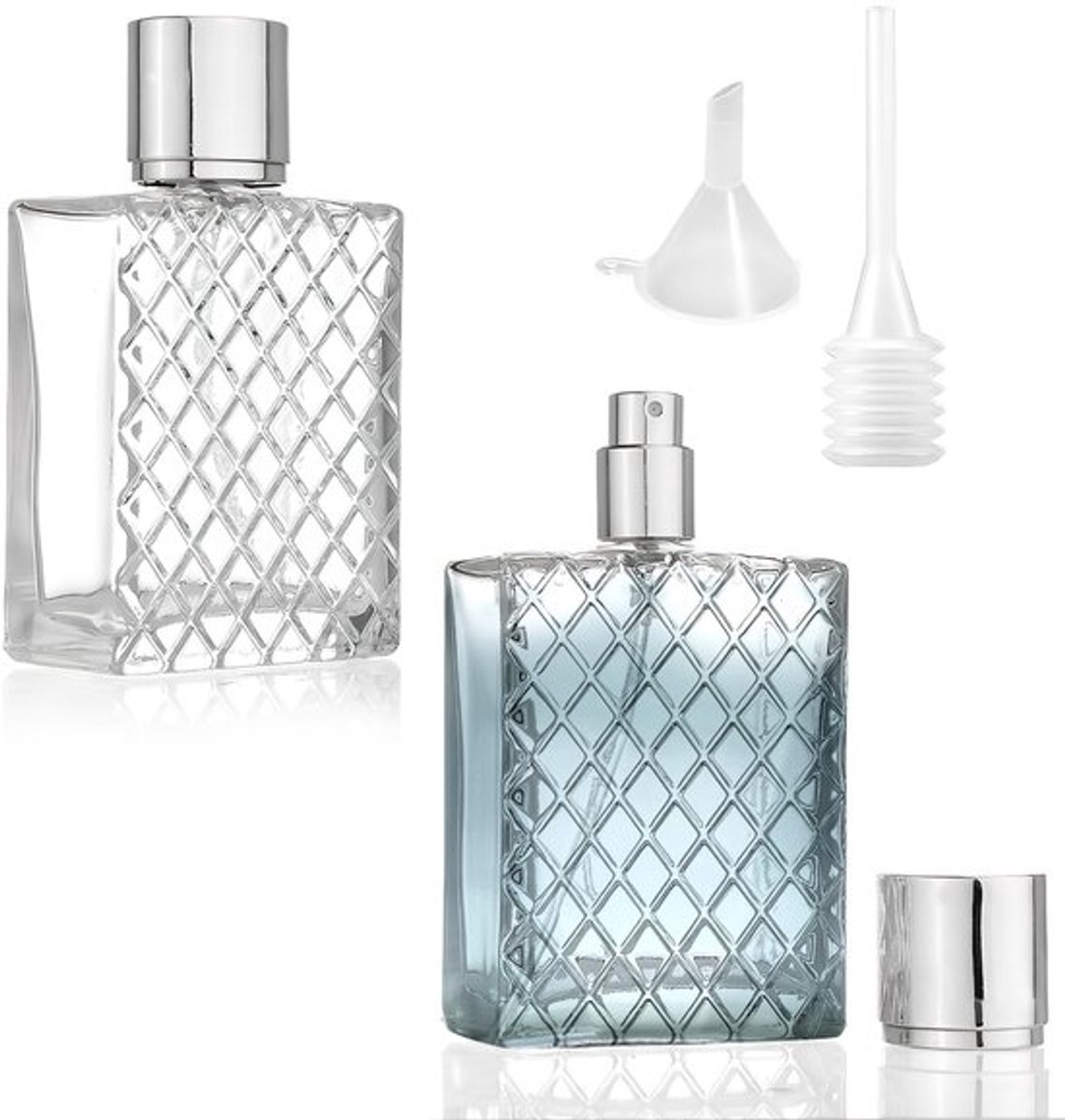 Parfumfles navulbaar 100 ml - Spuitfles glas - Draagbaar - Parfumverstuiver met trechter - Hoogwaardige afwerking - Voorkomt lek