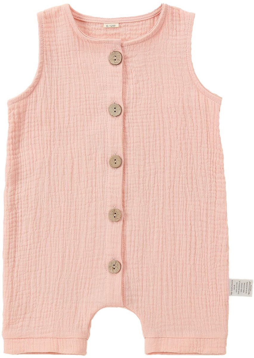 SnelShoppen - Unisex Katoen Mouwloze Romper Zomerpyjama Body Outfits voor Pasgeboren Jongens en Meisjes, 3-6 Maanden, Roze, Perfect voor de Zomer