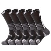 Zwarte basketbalsokken heren en dames – 5 paar professionele sport sokken met grijze handdoek zool, hoge trainingsokken, compressie ondersteuning, geschikt voor basketbal, hardlopen, voetbal en fitness