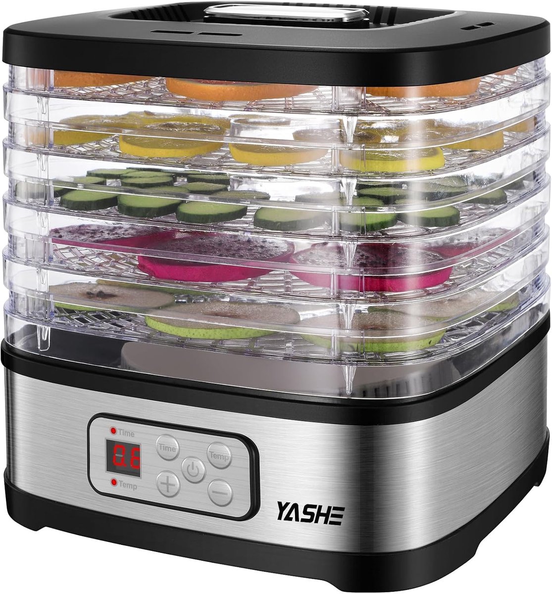 SnelShoppen Voedsel Droger met LED Display Temperatuurregeling 35-70°C 72-Uur Timer 5 Hoogte Verstelbare Platen Droogapparaat voor Fruit en Groe