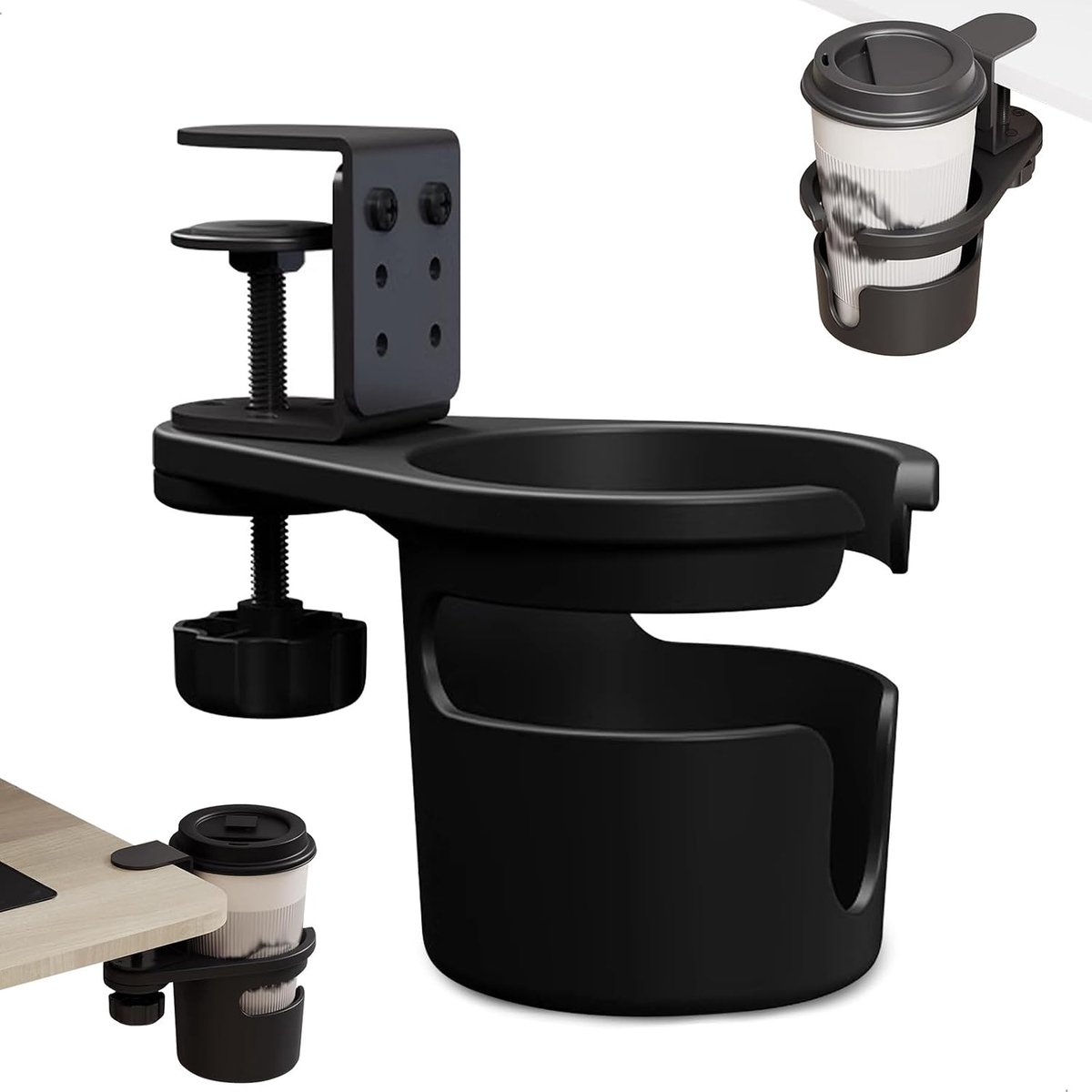 SnelShoppen - Draaibare Bekerhouder Bureau met Lekvrije Ring, Universele Drankhouder voor Tafel, Klem voor Thuisgebruik, Instelbare Clip, 1 Stuk, Idea