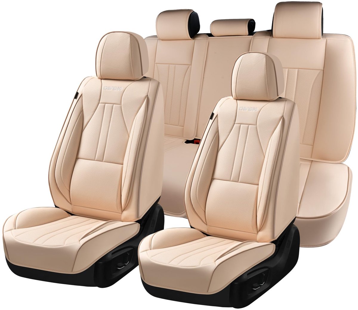 SnelShoppen - Luxe Autostoelhoezen Leer Compleet Set Waterdicht Voor Voor- en Achterstoelen 5 Stuks Universele Autostoelhoezen Zitting Bescherming Ges