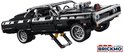 Zwarte LEGO Technic Dodge Charger met dikke motor, getoond met krik.