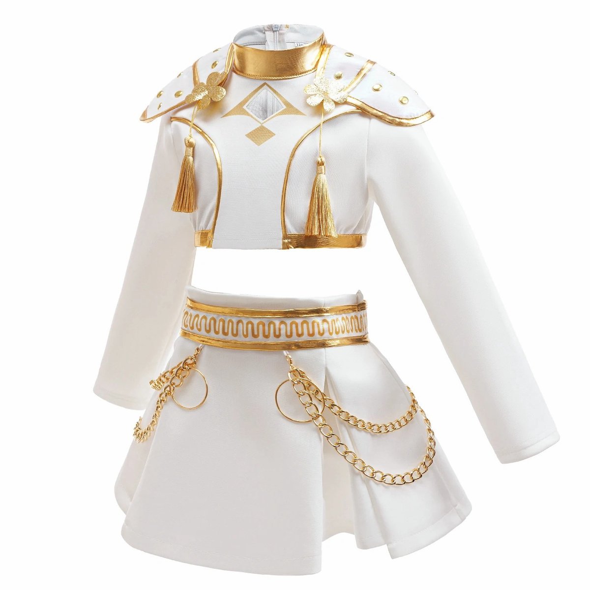 Joya Kids® K-pop Stijl Meisjes Verkleedset | Geïnspireerd op de Demonenjagers Helden | Wit & Goud Kostuum voor Kinderen | Verkleedkleding voor Carnaval & Halloween | Cosplay Outfit Meisje | | Jaar | Extra Large — afbeelding 4