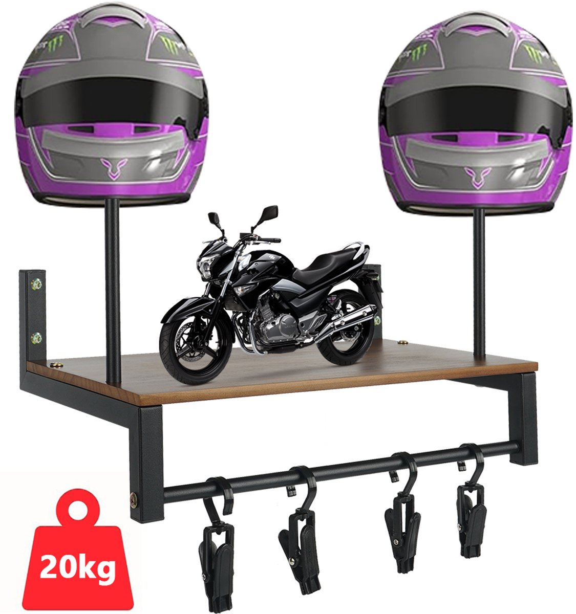 20Kg Motorhelmstandaard - Helmhouder Voor Wandmontage - Motorfietshelmhanger - Helmhouder Met 4 Haken