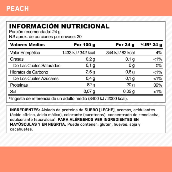 Optimum Nutrition Clear Whey Protein - Peach Proteine Poeder - Eiwitshake - Eitwit Limonade - 480 gram (20 servings) — afbeelding 2
