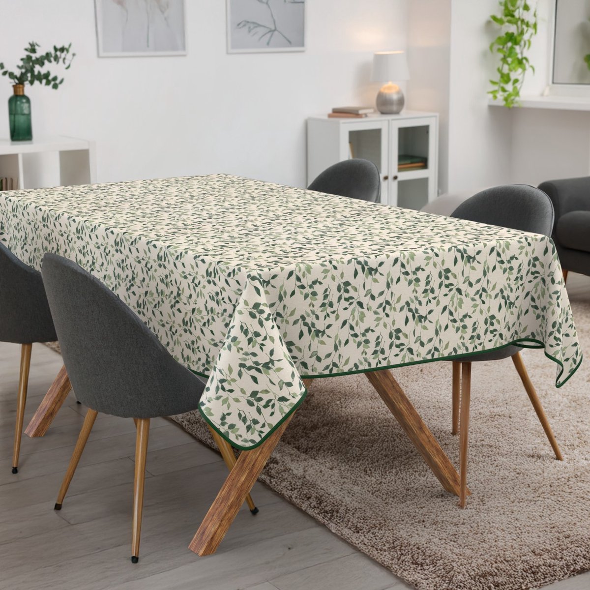 ANRO Tafelkleed Ranken Groen 160x100cm Met sierband Afwasbaar Waterafstotend Binnen & Buiten