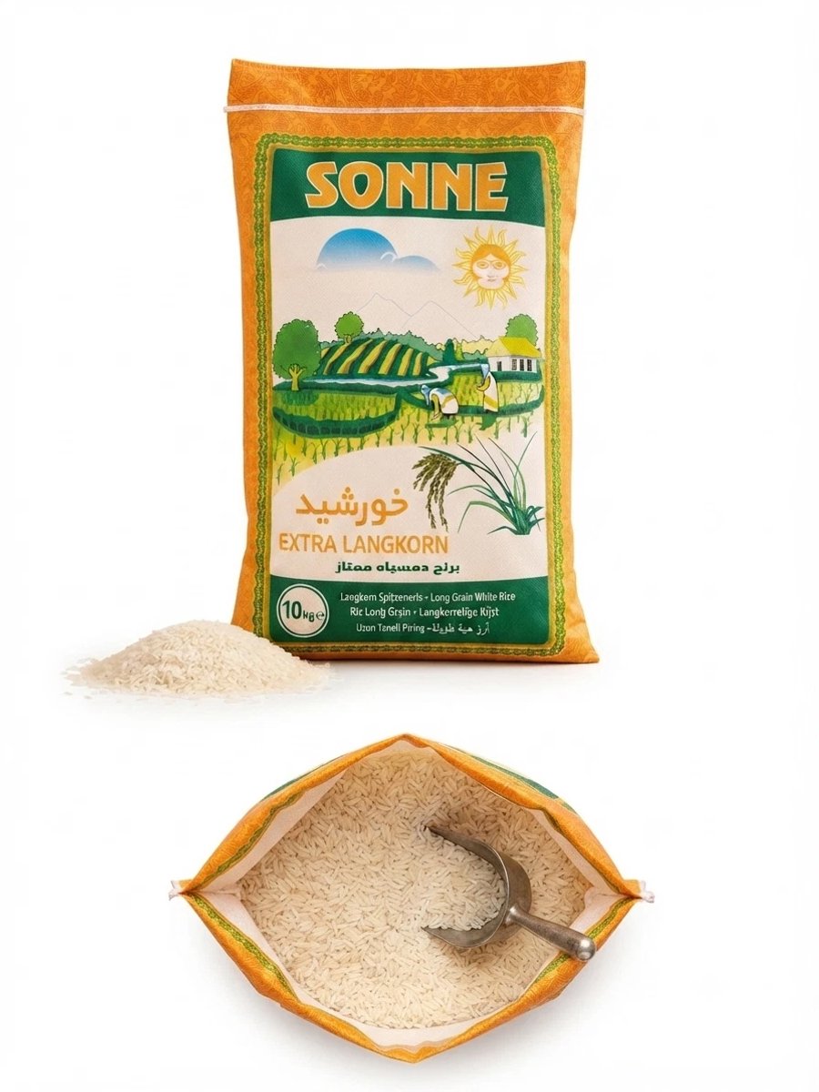 Khorshid Darbari Basmati Rijst 10 KG - Extra Long Grain Aromatische Langkorrel Rijst - Premium Kwaliteit Premium Basmatirice voor Polo, Biryani en Oosterse Bereidingen - Authentieke Smaak Met Kajal Sticker