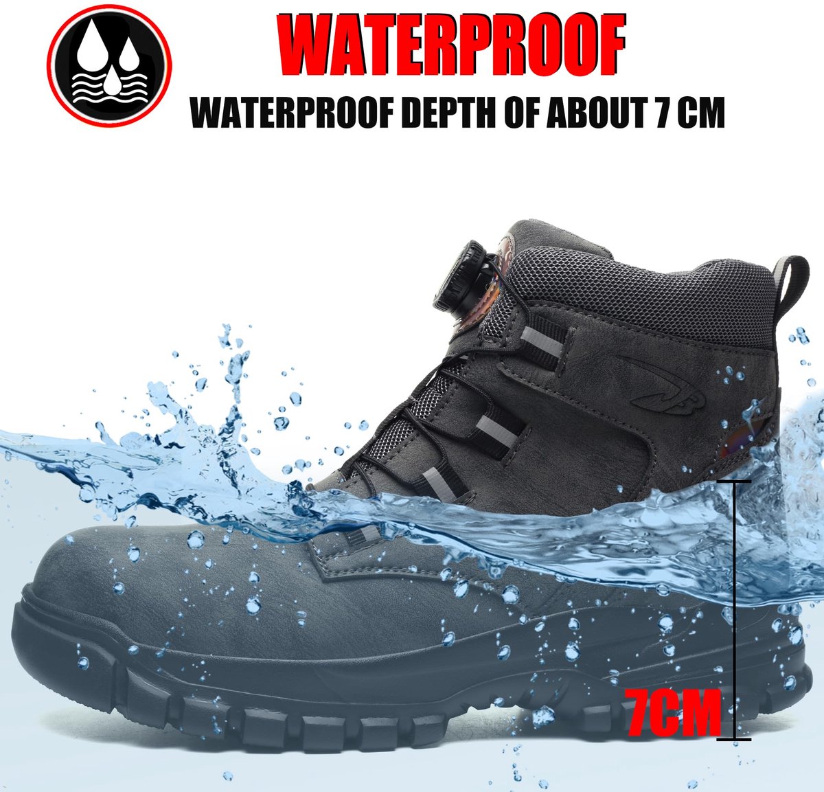SnelShoppen - Veiligheidsschoenen Heren Dames Waterdichte Werkschoenen Lichtgewicht Stalen Neus Antislip Veiligheidslaarzen Grijs 44