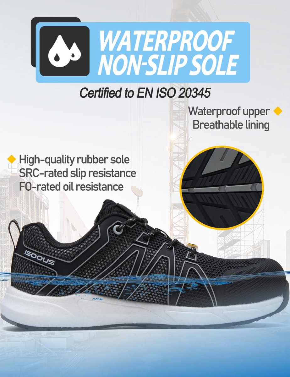 SnelShoppen - Werkschoenen Heren S3S Veiligheidsschoenen Dames Waterdicht SRC Anti Slip FO ESD Lichtgewicht Glasvezel Composiet Neus Zwart EU 44