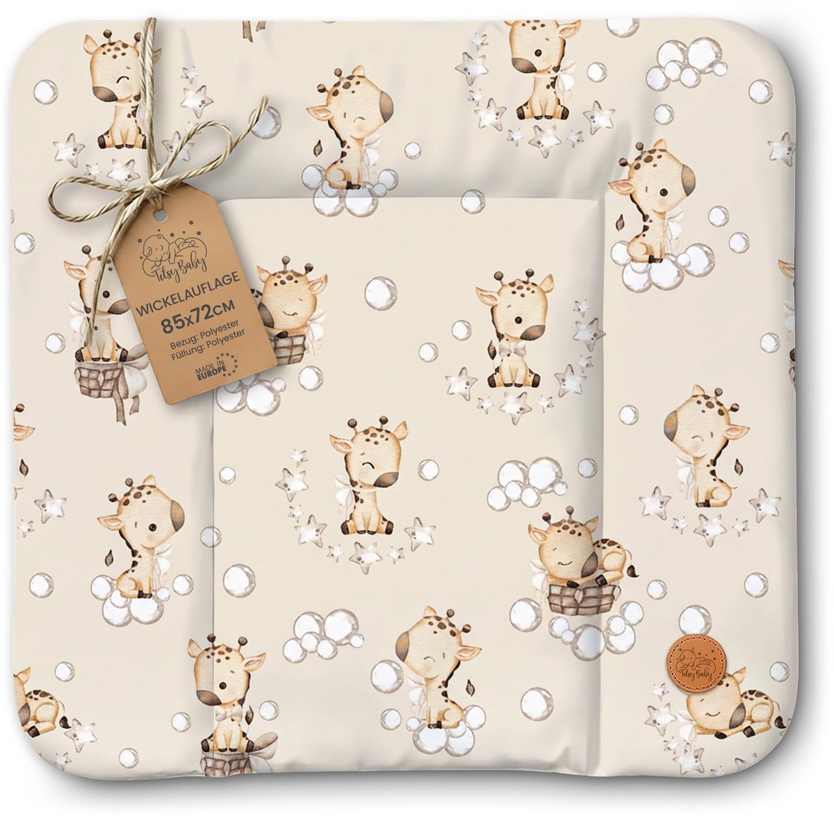SnelShoppen - Waterdichte Verschoonmat Afwasbaar Baby 85x72 cm - Hygiënische Commode Mat voor Verschoningsmeubel, Zachte Giraffen Design, Makkelijk Sc