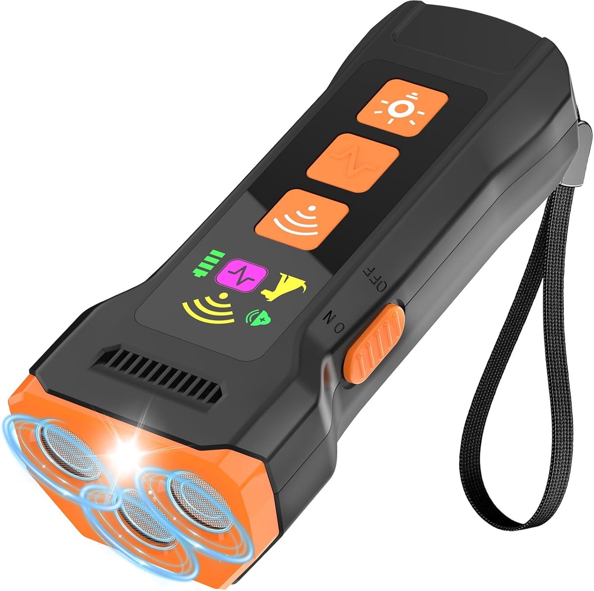 Ultrasone hondentrainer, 6-in-1 ultrasone huisdierentrainer met zaklamp, lcd-scherm en veiligheidsslot, 3x ultrasoon vermogen en een bereik van 15 meter voor alle honden (zwart)