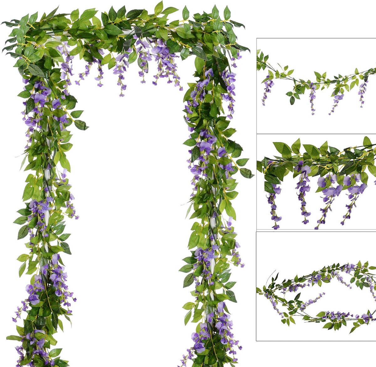 Hangende Kunstplanten - 4 Stuks Kunst Wisteria Hangplan - Kunstbloemen - UV-Bestendige - voor Buiten en Binnen - Hangende Kunst - Kunstbloemen - voor Bruiloft Boog, Tuin, Balkon, Muurdecoratie & Woondecoratie Lichtpaars