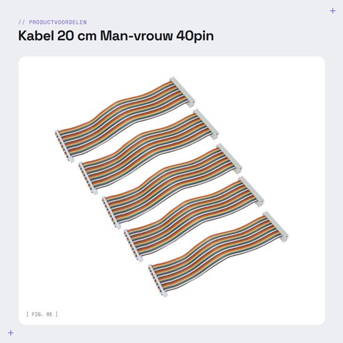 Kabel - 20 cm - Man-vrouw 40pin - Breadboard Jumper Draden - Computer Accessoires - Geschikt voor T-board - Set van 5