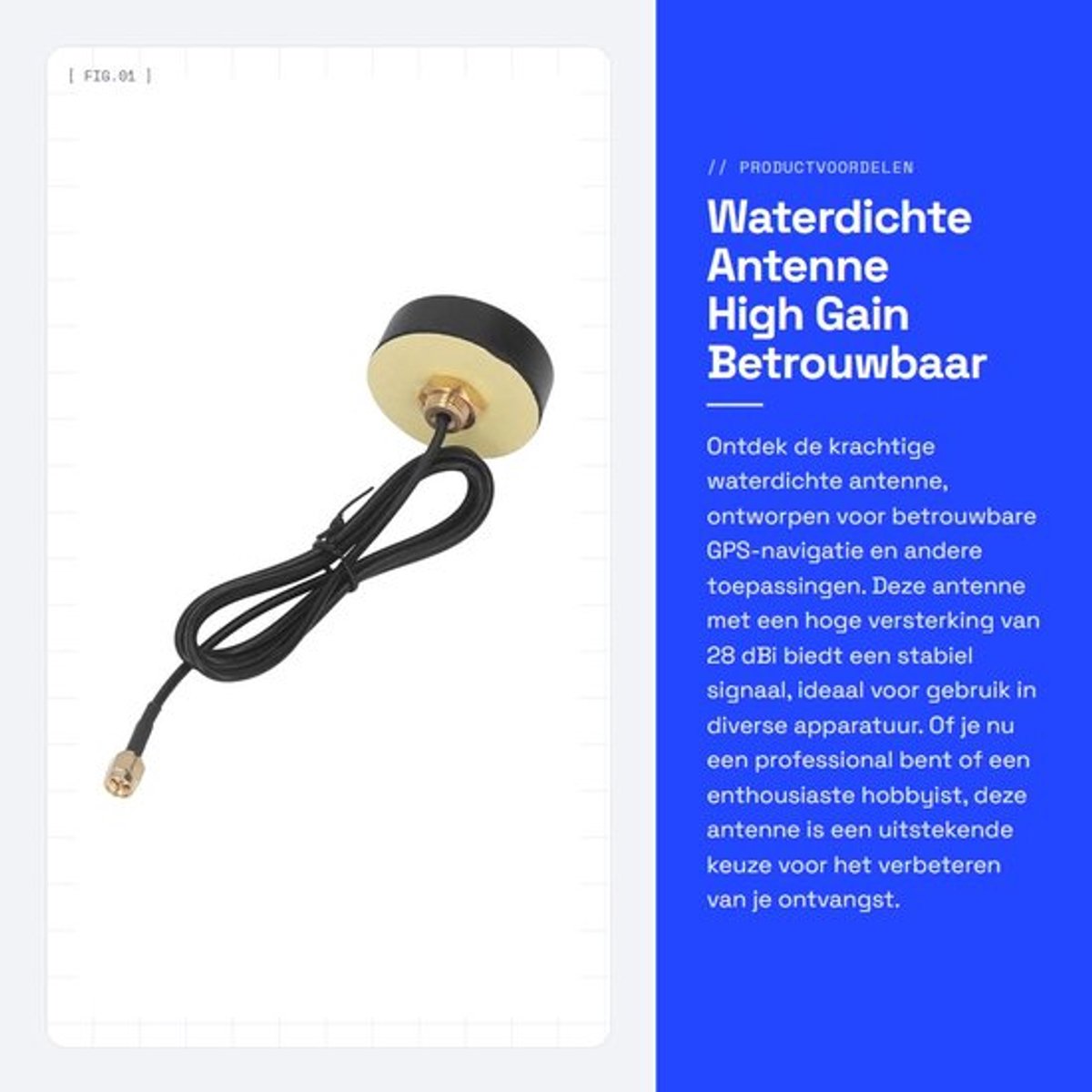 Antenne 28 dBi Hoge Versterking - Waterdichte Antenne - GPS Antenne - Magnetische Basis - Betrouwbaar Gebruik - Compact Formaat