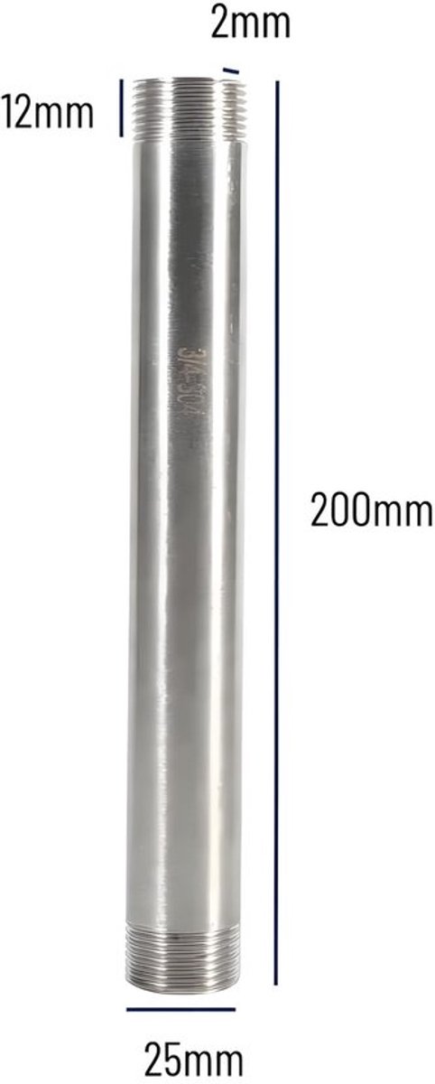 Slang 200 mm - Roestvrij Staal SS304 - Schroefdraad Koppeling - Duurzaam - Corrosiebestendig - Voor Lucht/Brandstof - Pijpfitting