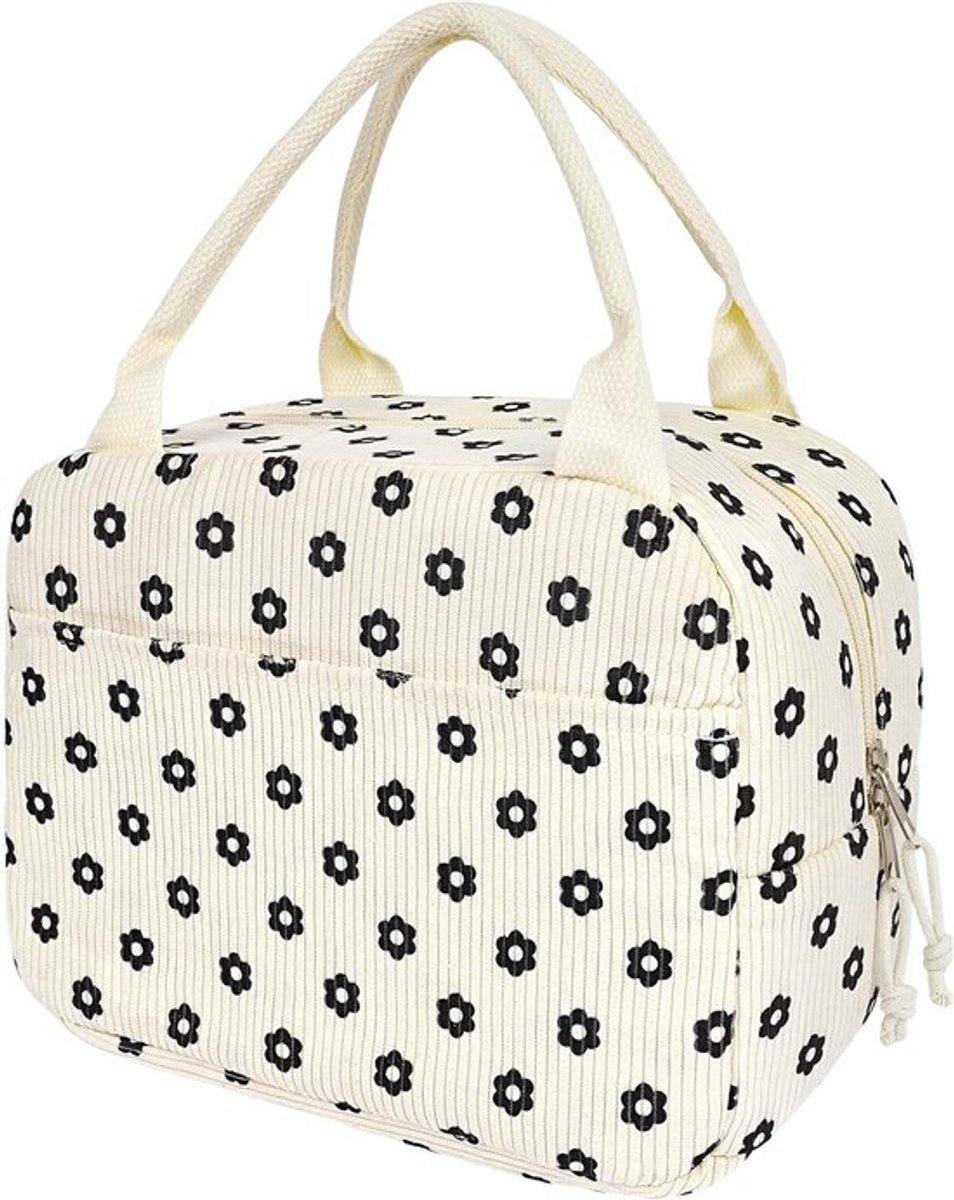 Lunchtas Geïsoleerd - Corduroy - Draagtas met Bloemenprint - 9,3 Liter - Waterdicht - Hygiënische Opslag - Lunchbox