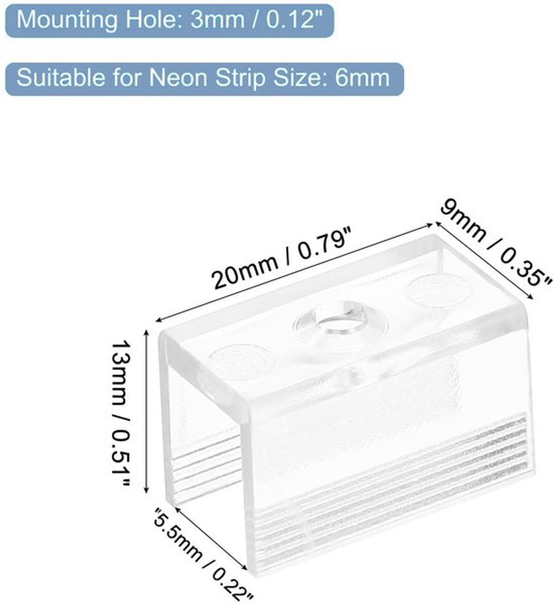 Lichtclips 100 stuks - Montagebeugels - Bevestigingsklemmen - Voor 6 mm LED-strip - Hittebestendig - Kunststof, lichtgewicht - Beugels