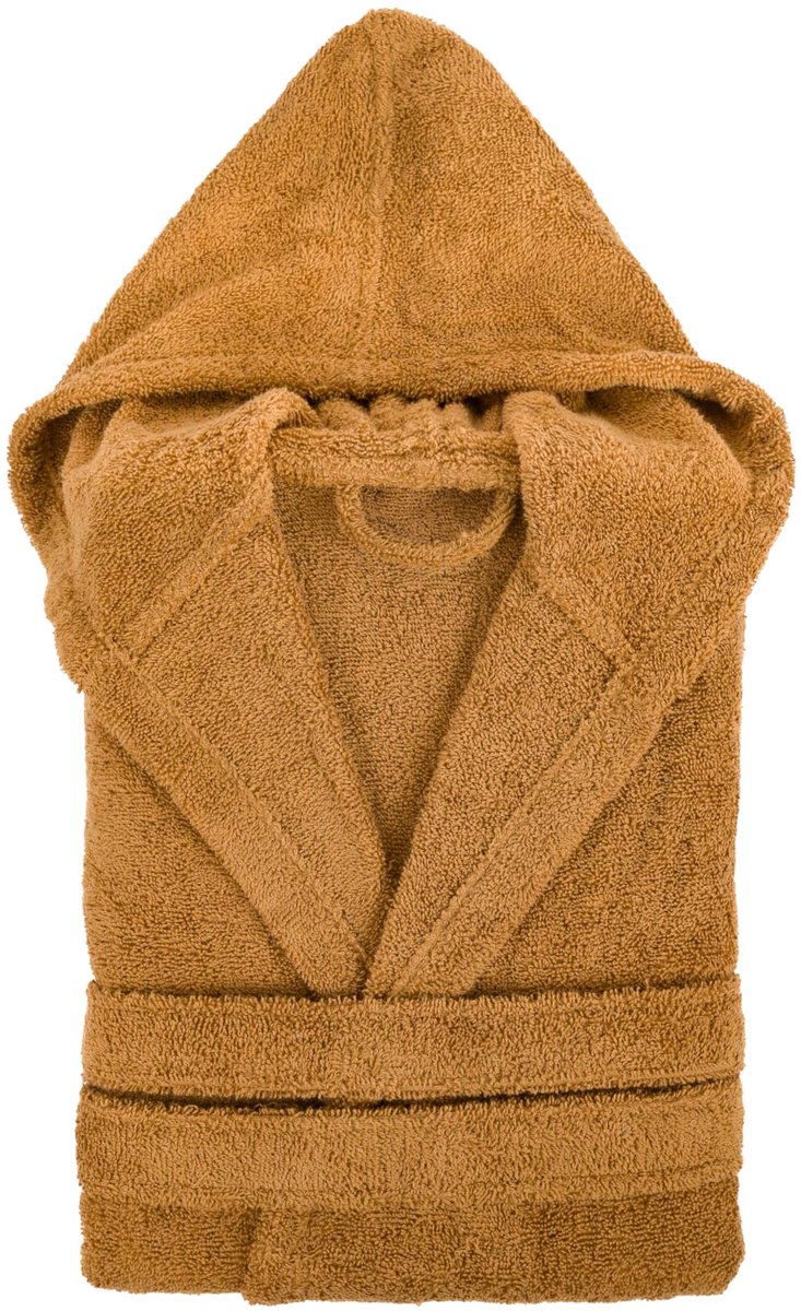 SnelShoppen - Uniseks badjas van 100% katoen, 450 g, met capuchon en verstelbare riem, hoog absorptievermogen, sneldrogend, Oker, L voor thuis, wellne