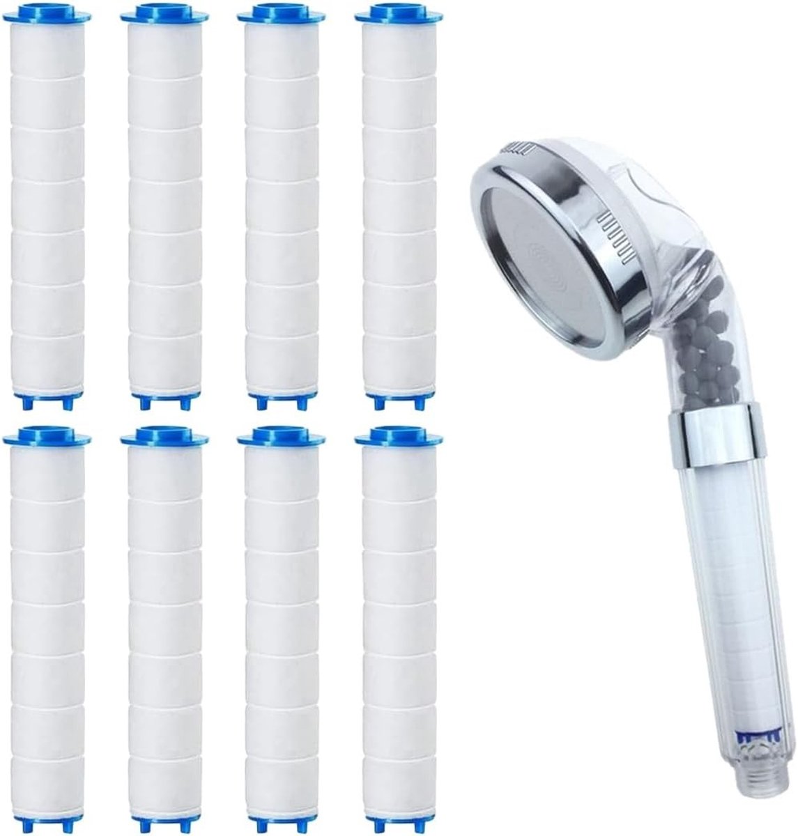 8-delige Douchfilter, 9.5 x 2 cm, Negatieve Ionen, Geschikt voor Afneembare Douches, Verwijdert Chloor, Fluoride en Verontreinigingen voor Gezond Water
