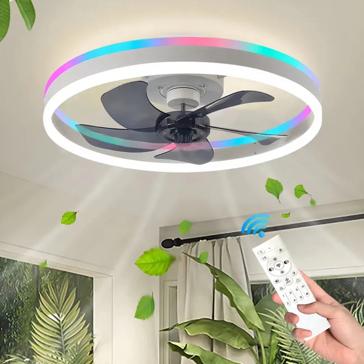 Plafondventilator Lamp - RGB - Smart Lamp - 6 Standen - Dimbaar - Kroonluchter Ventilator - Chandelier Fan - Woonkamer Lamp - Ventilator Lampen - Stille Motor