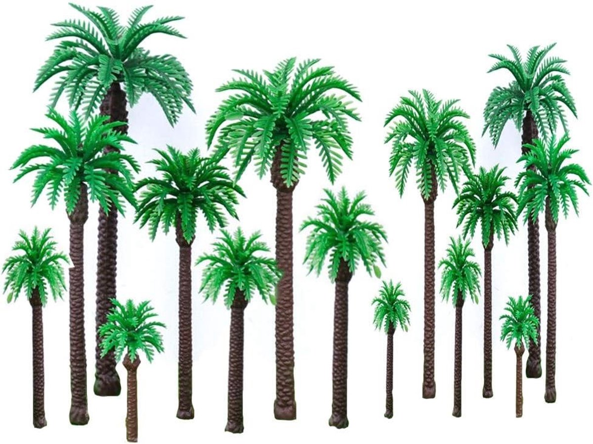 20 Stuks Kunststof Kokosboom Model voor DIY Landschap - 3D Model voor Kunstmatige Regenwoud Indeling in 5 Verschillende Maten