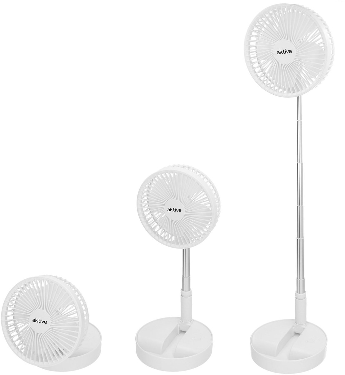 SnelShoppen - Draadloze Ventilator Compact Inklapbaar 19,7x19,7x97,5cm met 4 Luchtmodi, Telescopische Buis, USB-Lader, Oplaadbaar voor Camping, Tuin,