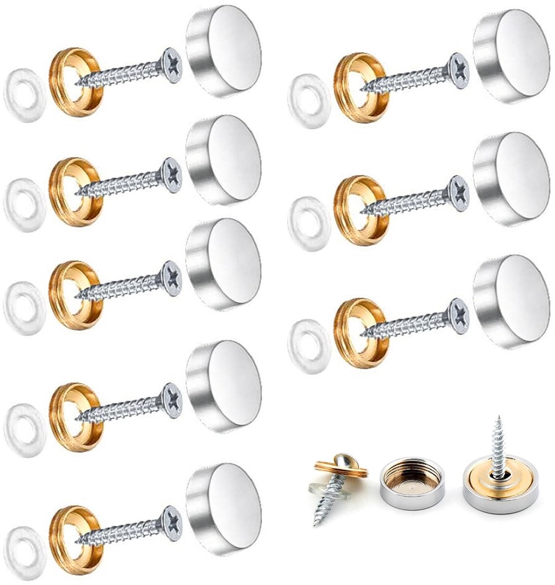 Decoratieve Spiegelschroeven met Ringen - 8 Sets van 21 mm RVS, Geschikt voor Hout, Glas en Badplaten